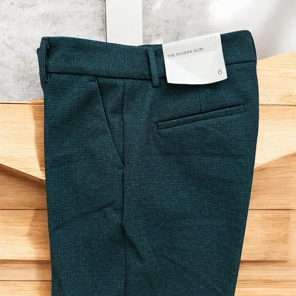NEW LOFT Riviera Slim Pant Mini Houndstooth Teal & Black Size 6 - Picture 10 of 10